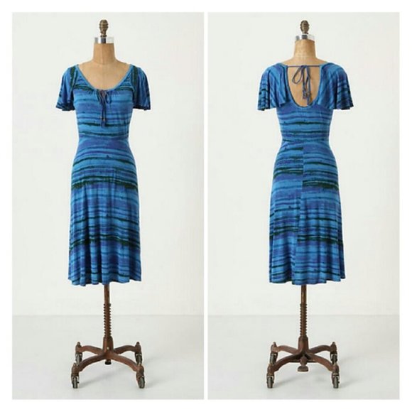 Anthropologie Plenty Blue Multi Striped Dress, L - Picture 1 of 4